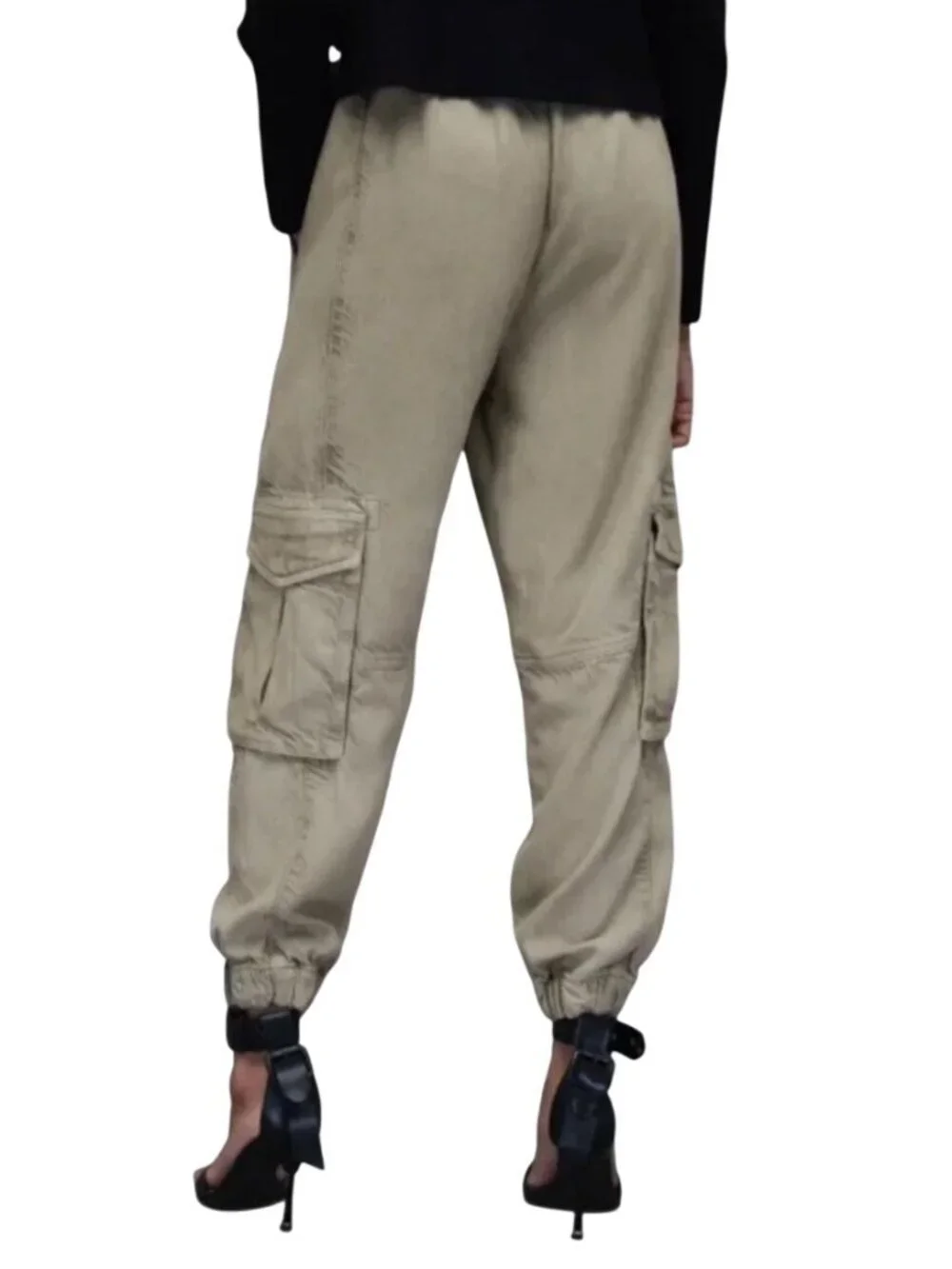 AllSaints "Frieda Denim Trouser" Cargo Jogger Womens 6 Light Olive Green Lyocell - Picture 2 of 16
